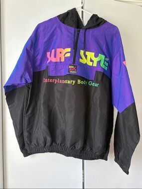 surf style Black and Purple Retro Windbreaker Hoodie